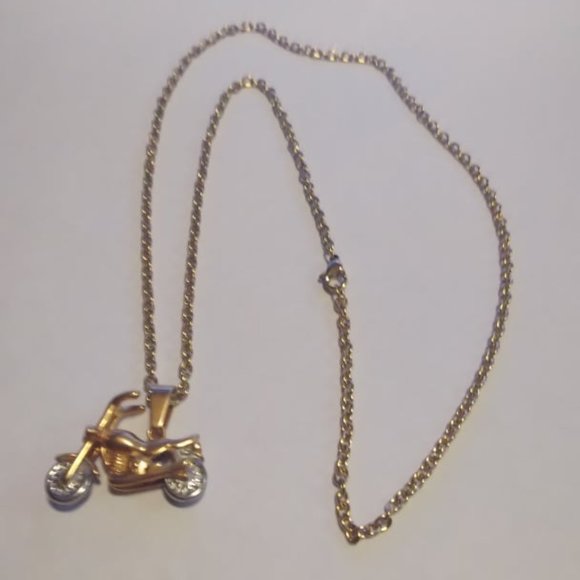 Stainless Steel (Gold Plated) Motorcycle Pendant and  Chain - Picture 4 of 5